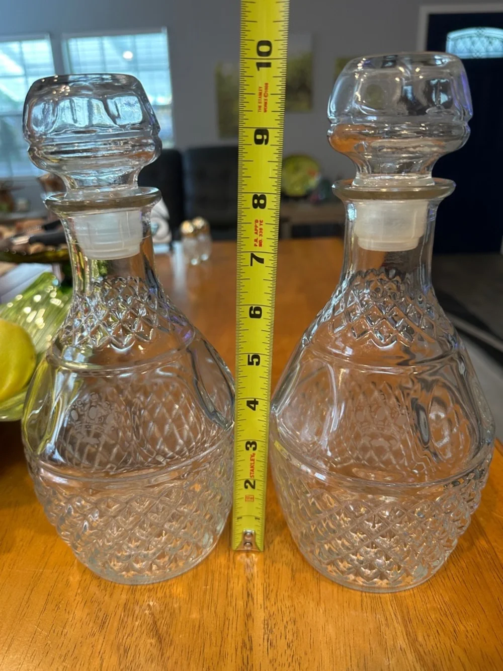Vintage Royal Crown decanters w/ original stoppers. Etched grape & crown design